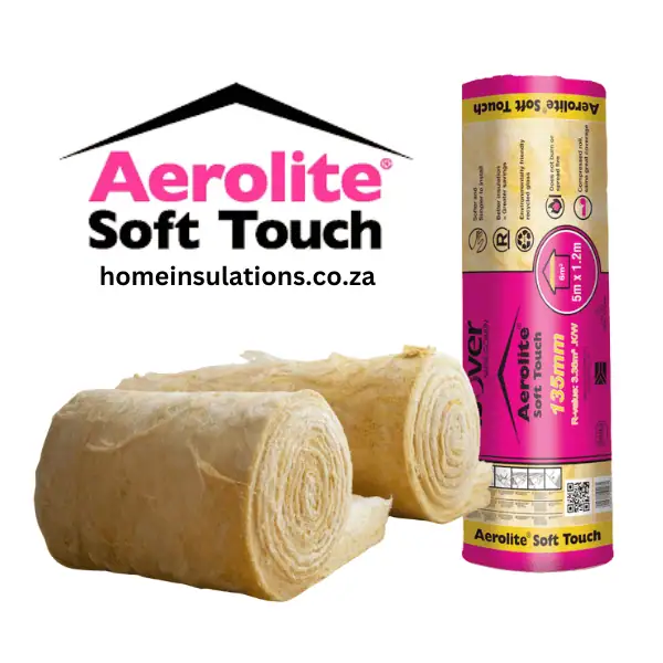 135mm Aerolite Insulation 135mm Aerolite Soft Touch glasswool ceiling insulation roll in yellow, designed for South African homes. Offers high thermal performance (R-value 3.38), excellent sound absorption, and compliance with SANS 10400-XA energy efficiency standards. Ideal for Johannesburg, Pretoria, Centurion, Durban, and Cape Town climates.