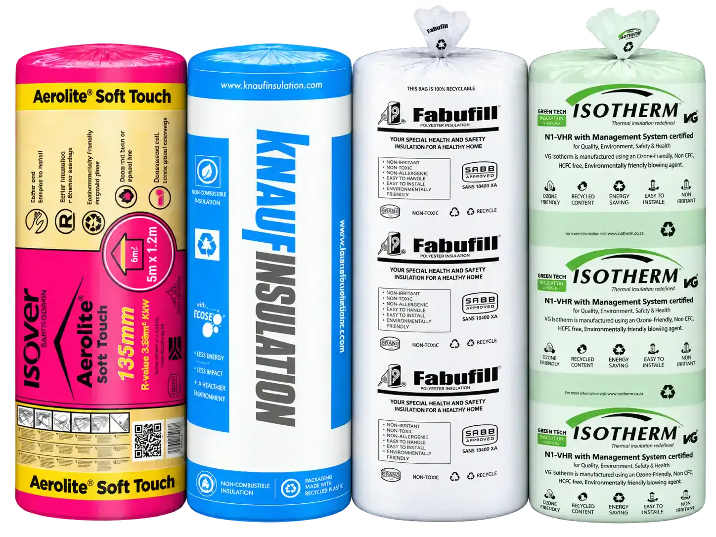 Insulation products and materials for ceilings, roofs and walls